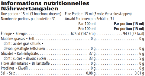 Nutritional information on Aleo Vera to drink