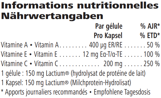 Una tabella di valori nutrizionali di Herbalife Restore H24