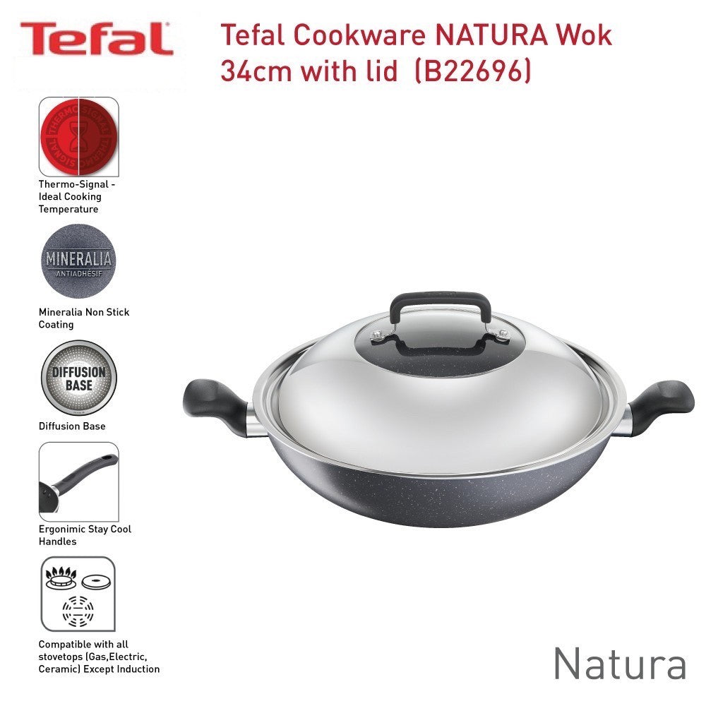 TEFAL NATURA Wok 34 cm with lid – Chimes Boutiques