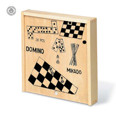 Set Ecológico de 4 Juegos de Mesa en Caja de Madera para Personalizar Trikes