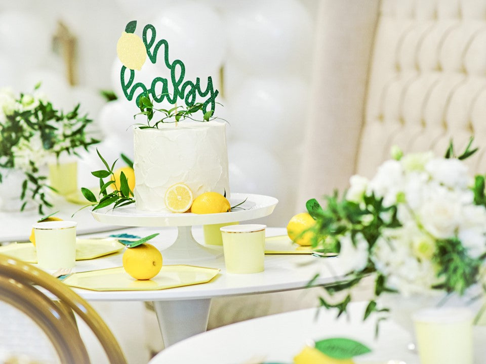 A lemon theme baby shower table setting