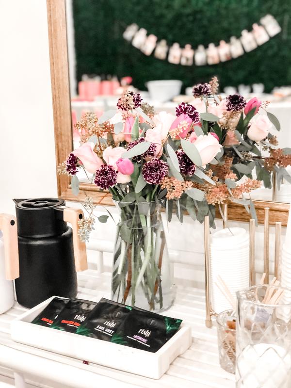 A floral arrangement at the coffee and tea bar at Waterlemon Kids