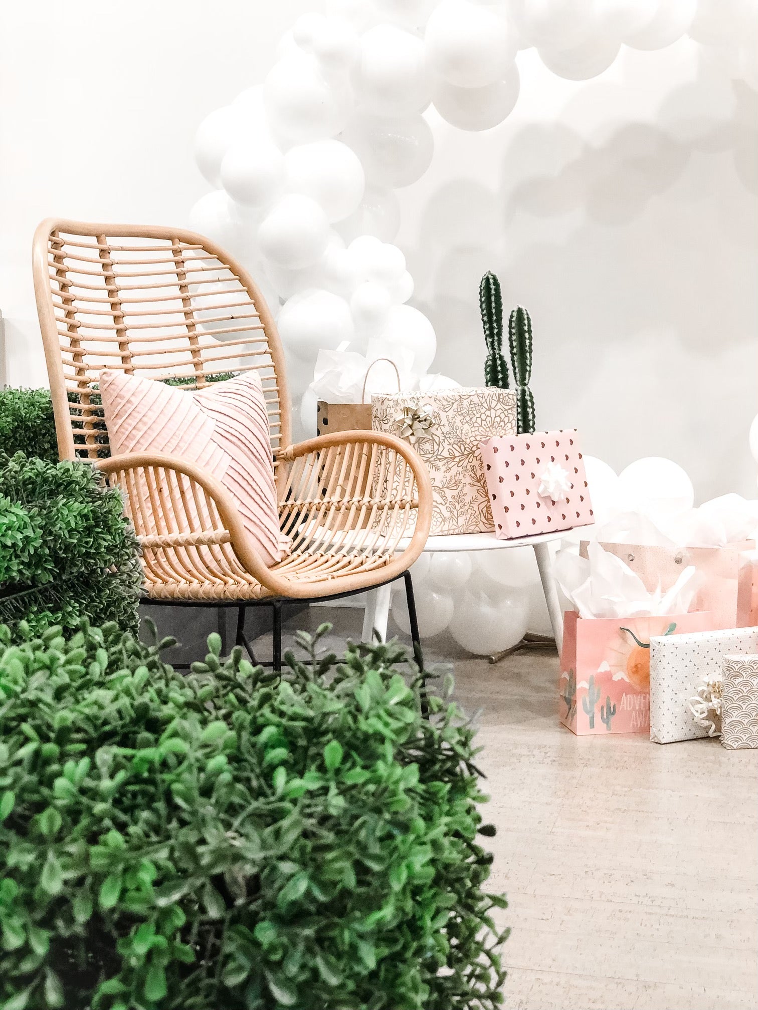 A picturesque seating area for opening gifts at a baby shower