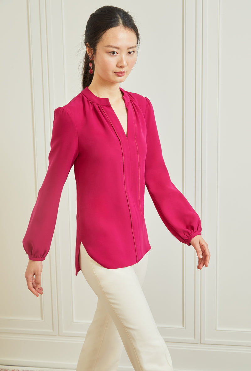 Long Sleeve Gathered Blouse Hot Pink Charlotte Brody 