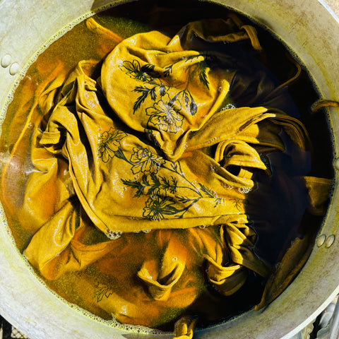 dye pot with yellow gold marigold dye