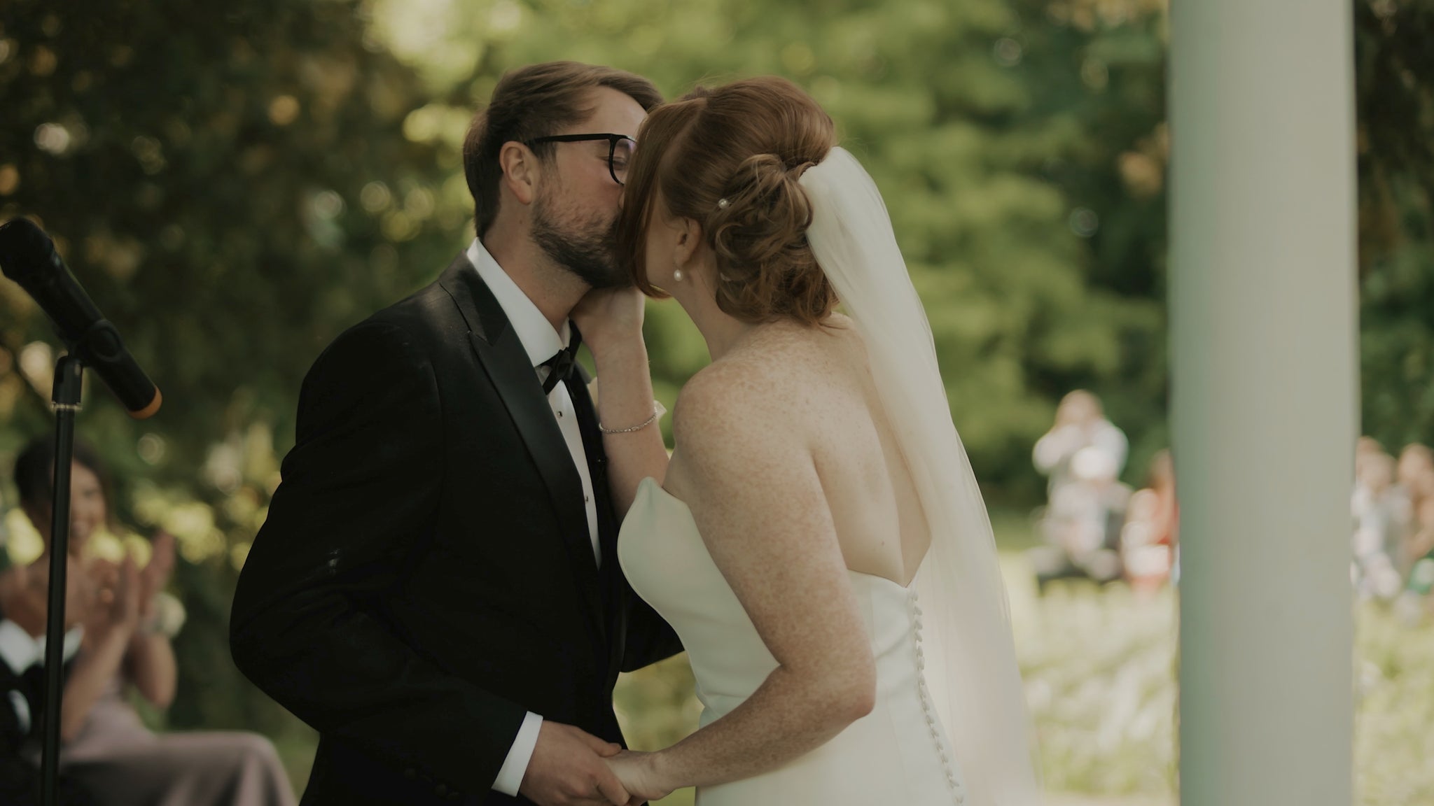 Claire & Tom getting married outdoors at Preston Court, Kent