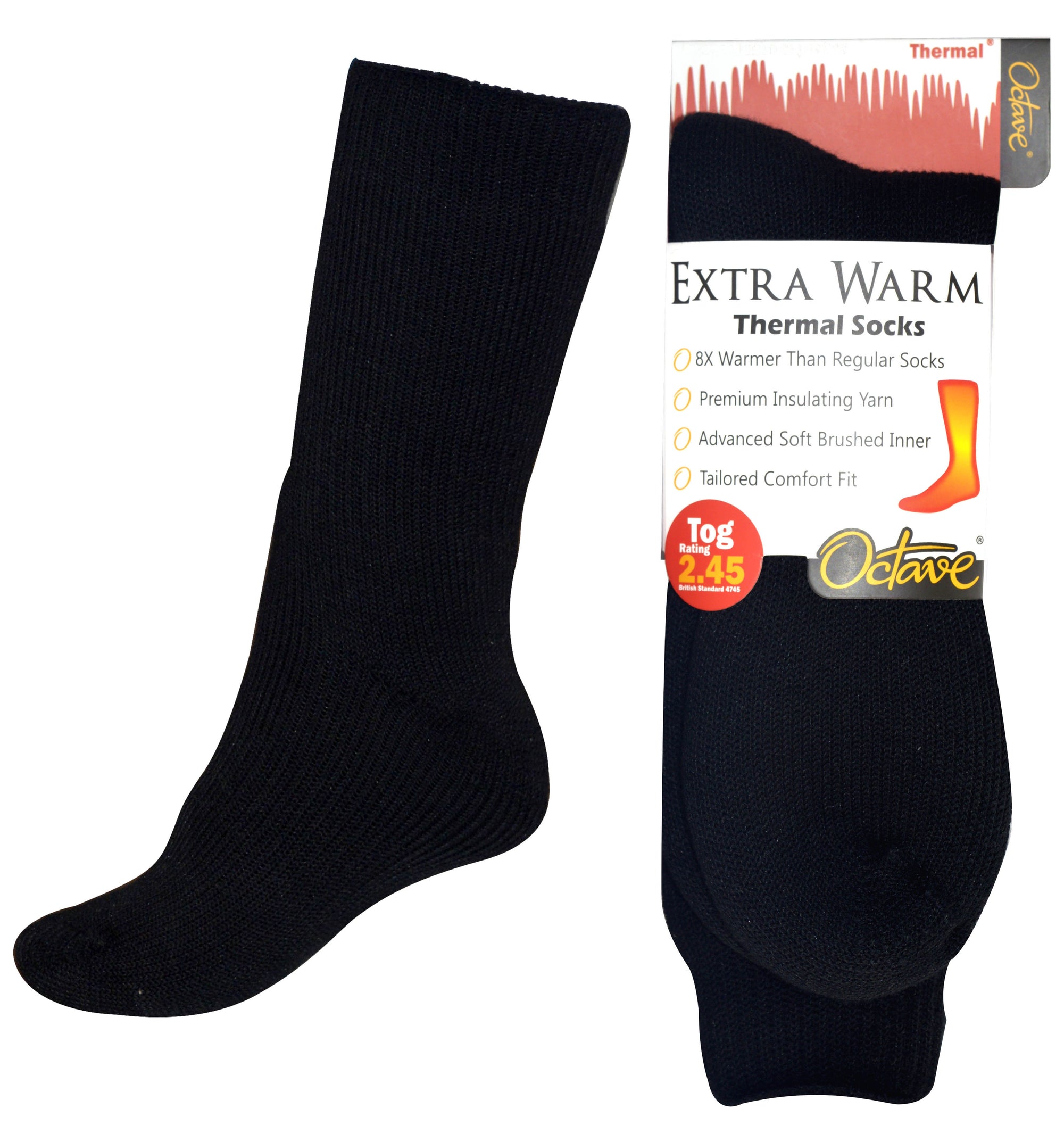 Octave® Mens Extra Warm Thermal Socks 2.45 Tog - Black - British Thermals