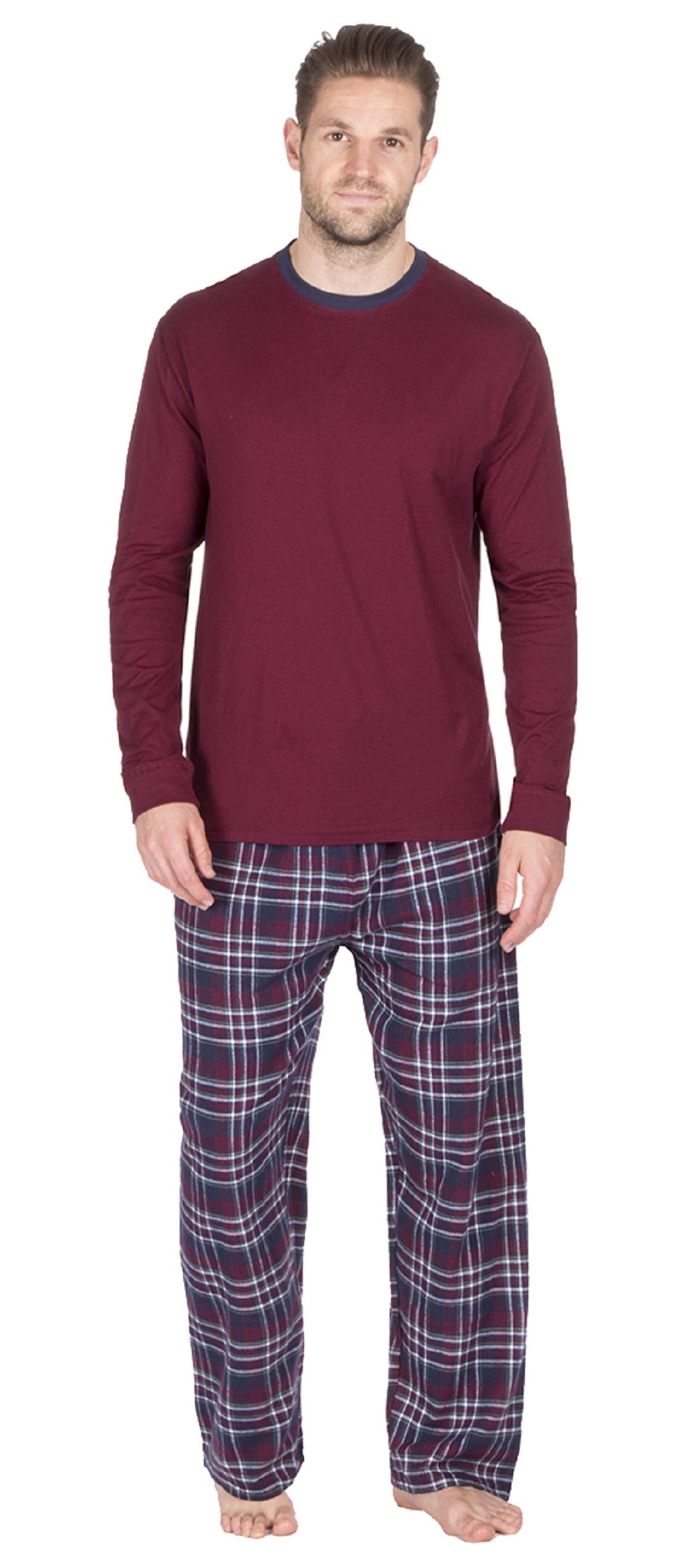 Octave Mens Long Sleeve Jersey Cotton Top Checked Flannel Pants Pyja British Thermals