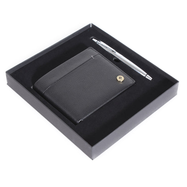 gift set, men leather wallet and elegant pen Slim Wallet/ black -6877