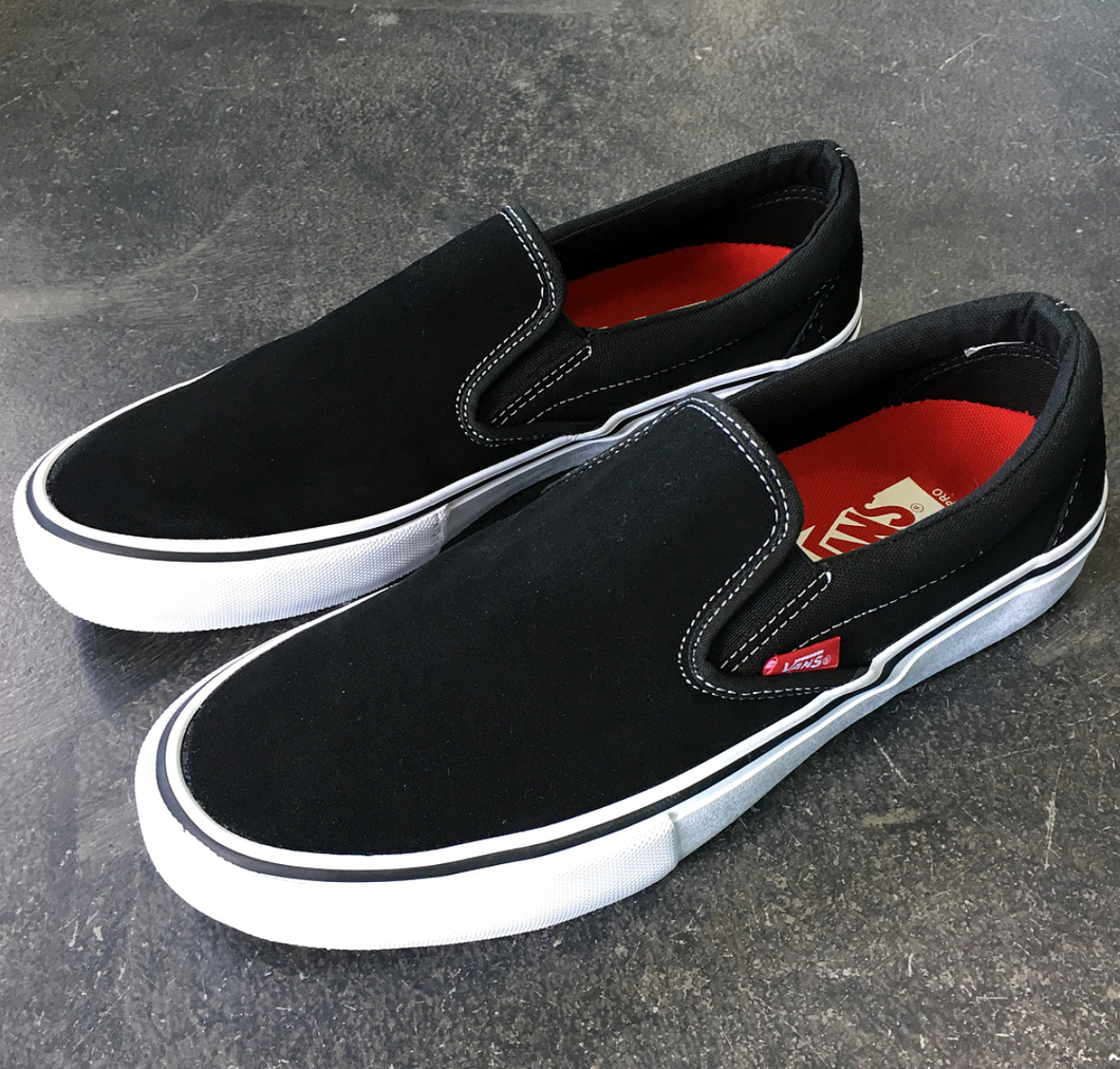 vans slip on pro black white white