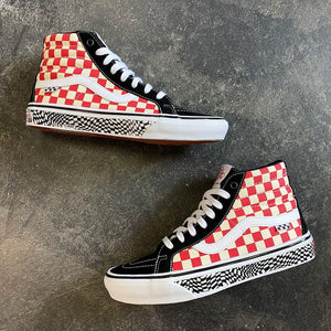 red high top checkered vans