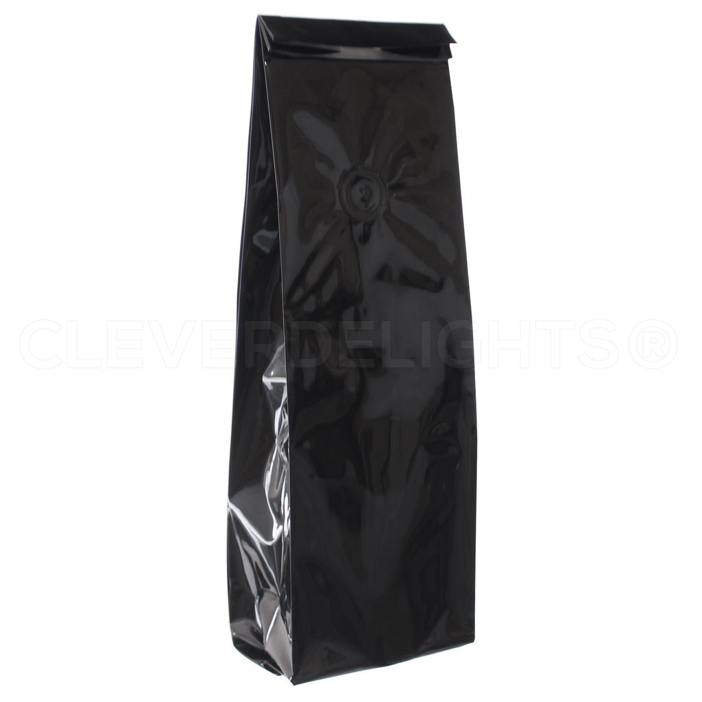 Download Glossy Black Coffee Bags With Degassing Valve 1 Pound 16oz Cleverdelights