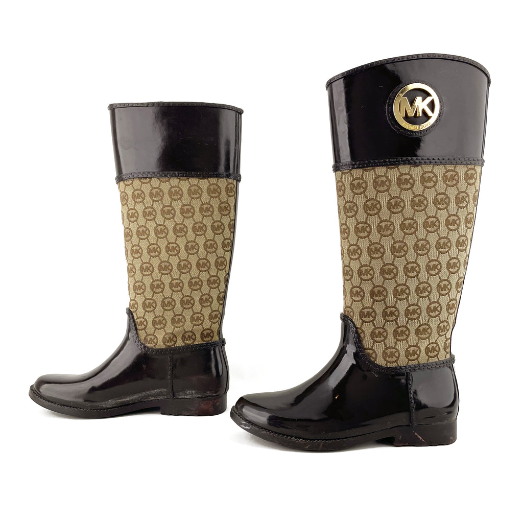  - Michael Kors Signature Canvas and Rubber Rain Boots sz 7