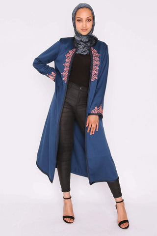 blue satin longline jacket