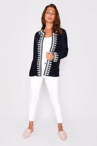 Navy blue velour Moroccan style jacket