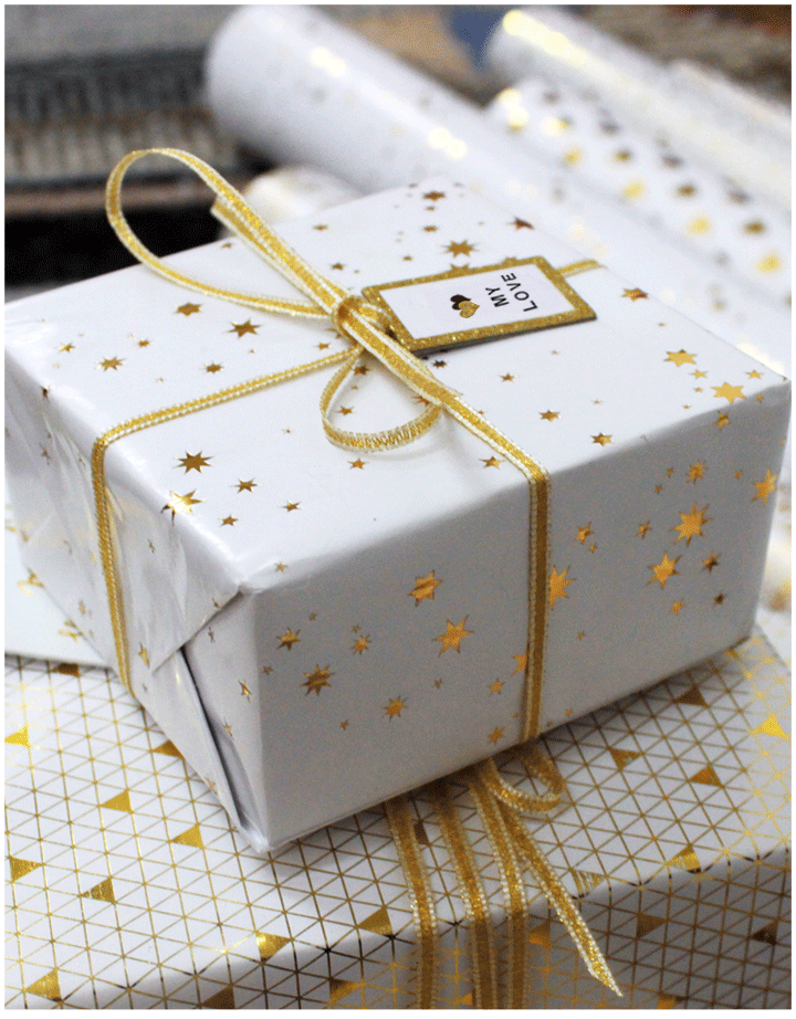 Gift Wrapping Paper Roll-White and Gold Foil Pattern for Wedding,Birth