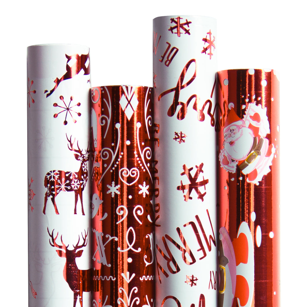Christmas Gift Wrapping Paper-Red and White Paper with a Metallic foil