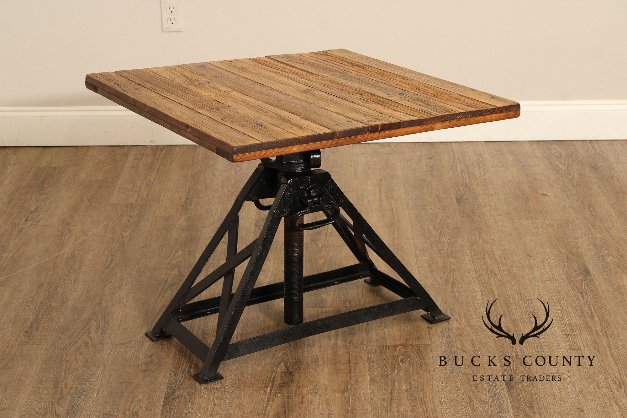 Pair of Adjustable Height Tables with an Industrial Style