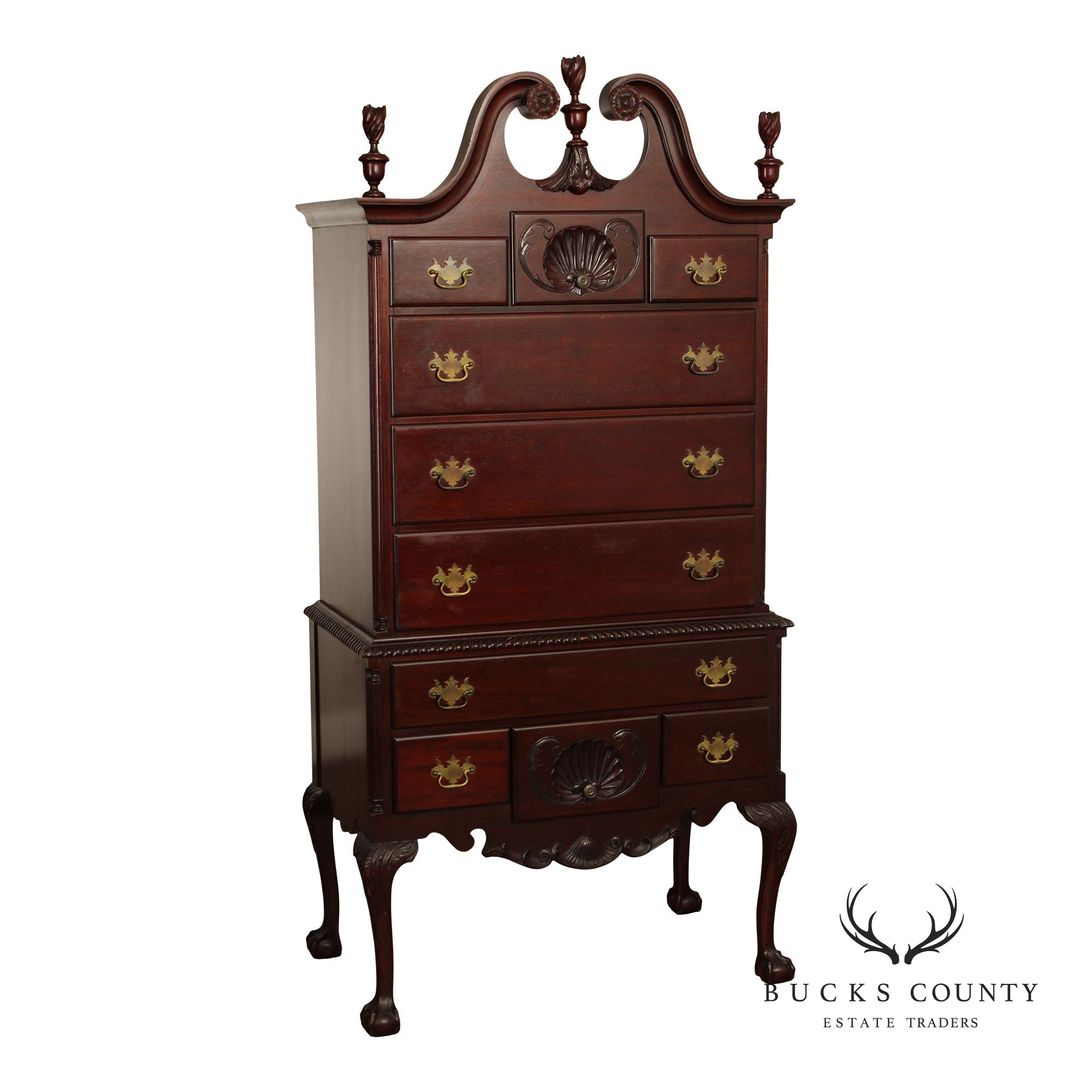 Antique Mahogany Highboy Chest Bench in Chippendale Style