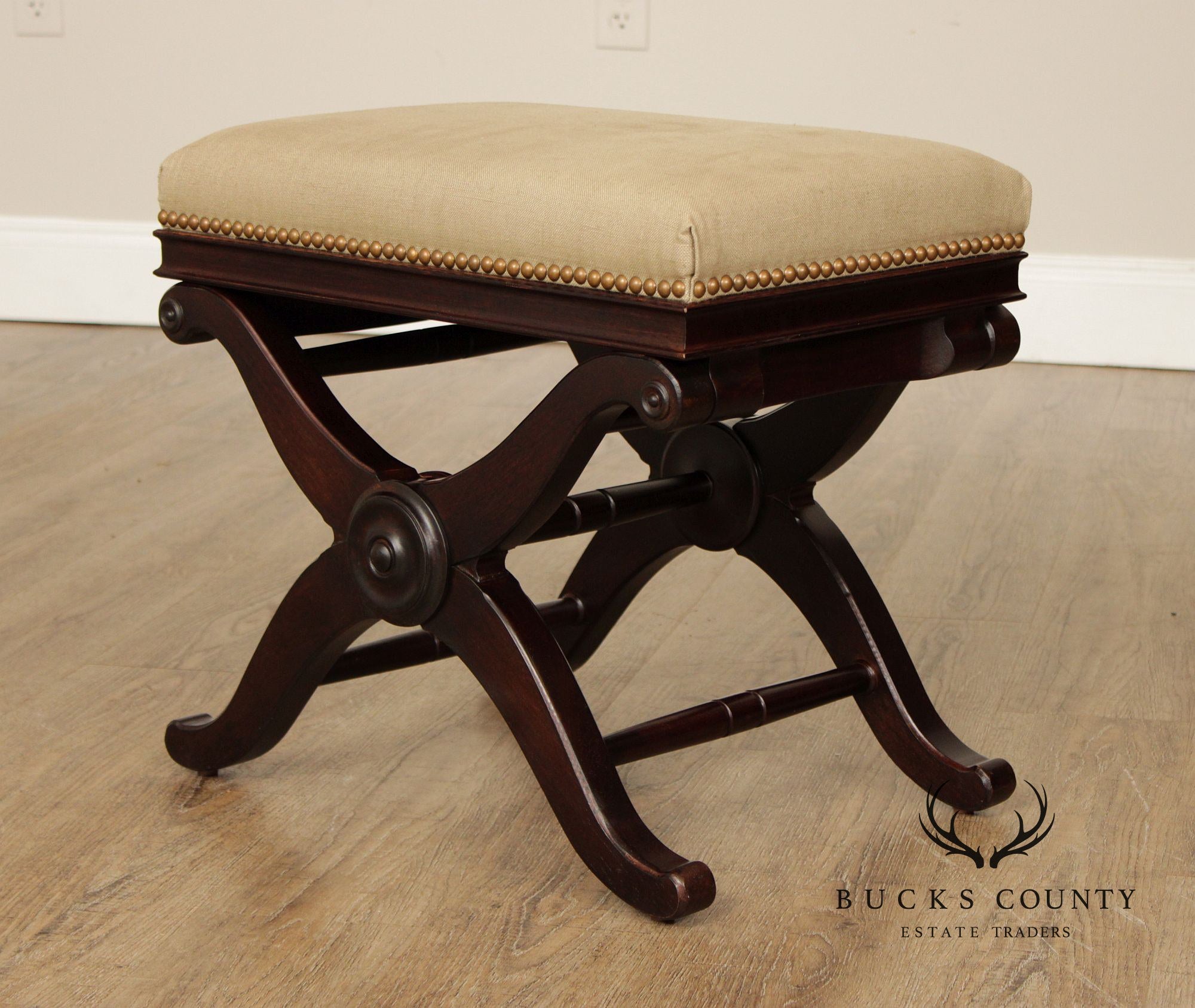 Mahogany X Base Bench in English Regency Style by Restoration Hardware
