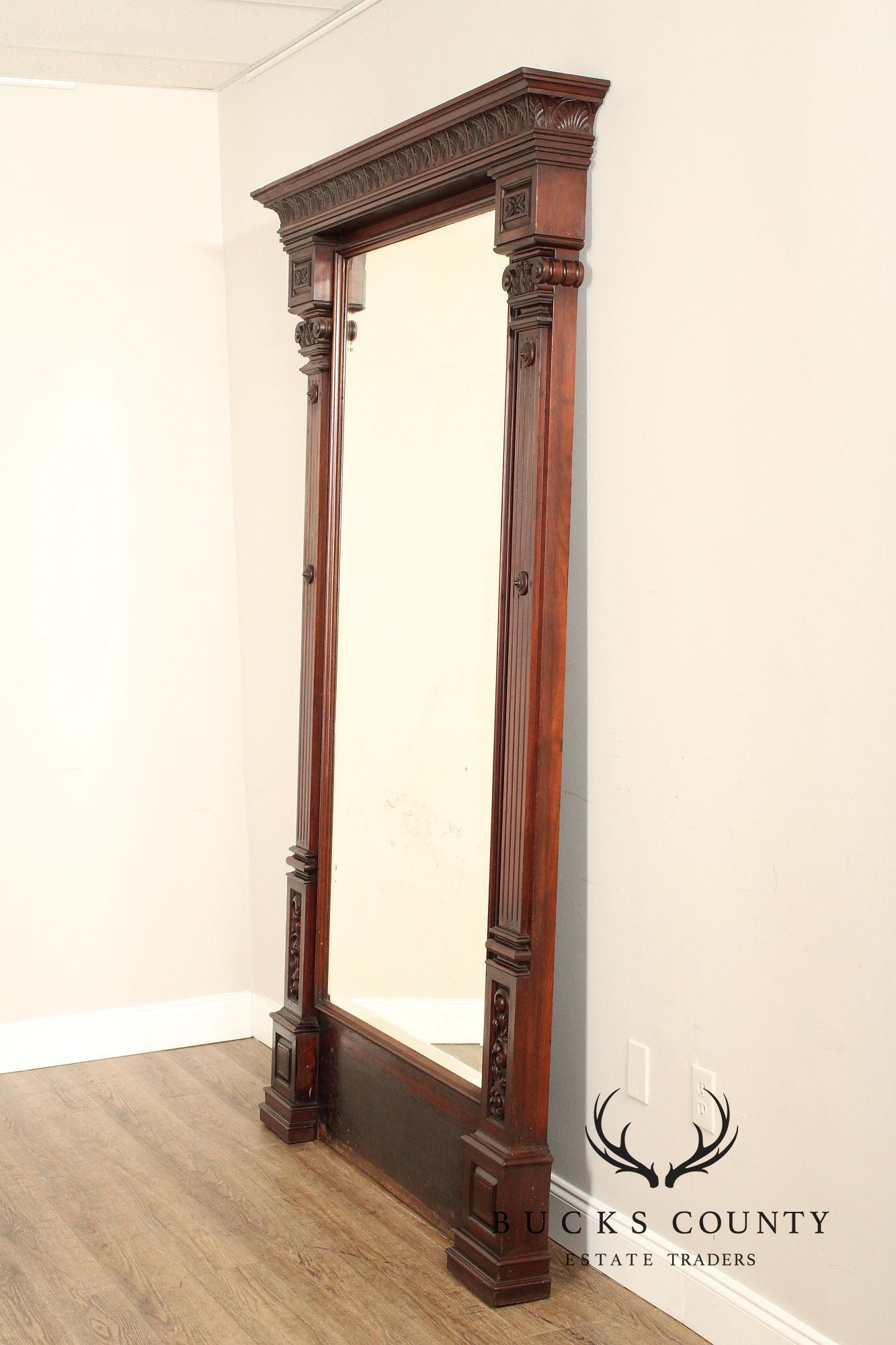 Large American Walnut Pier Mirror with Antique Victorian Renaissance Revival Charm