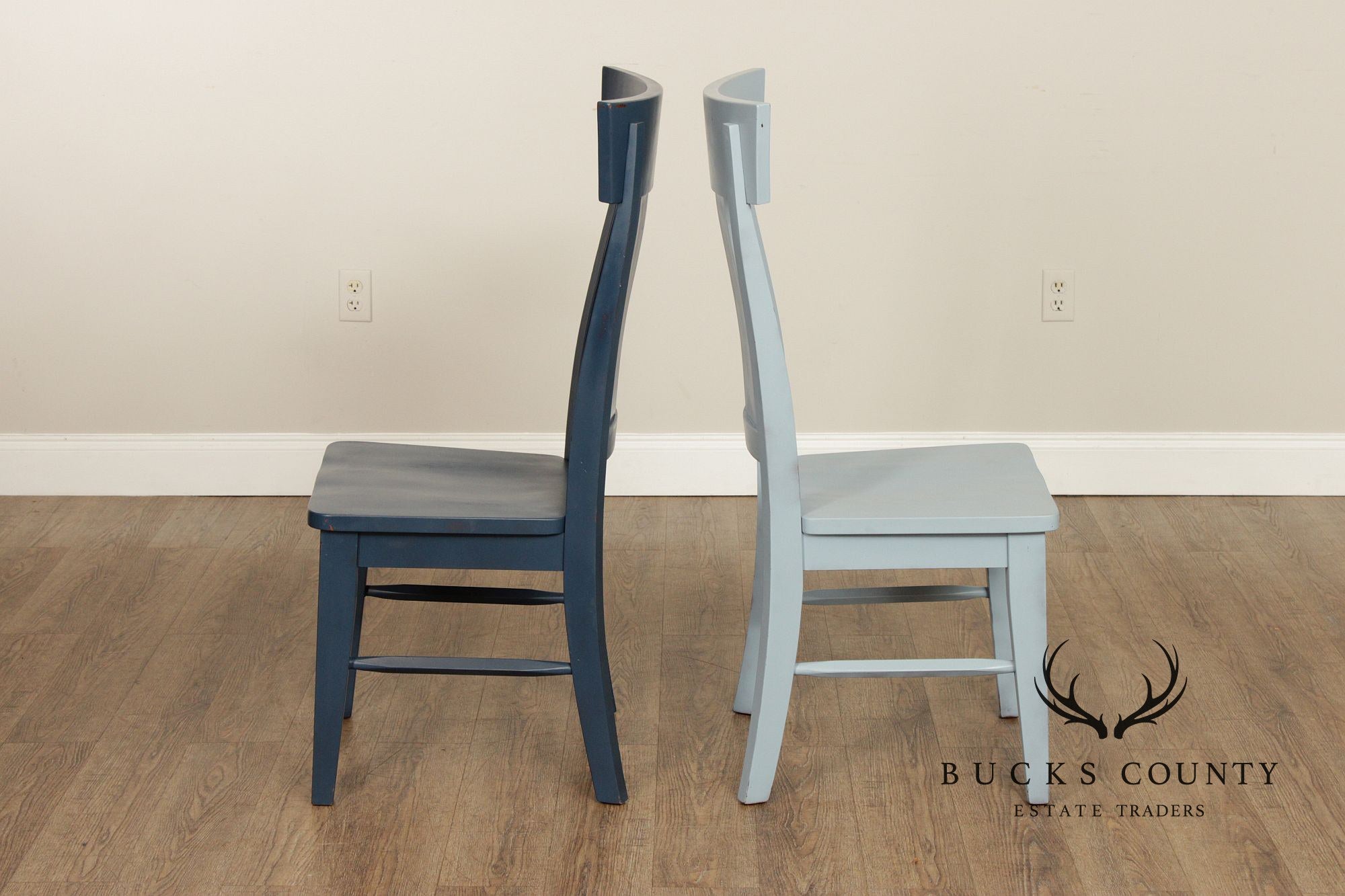 Six - Piece Custom Set of Blue - Painted Mixed Dining Side Chairs
