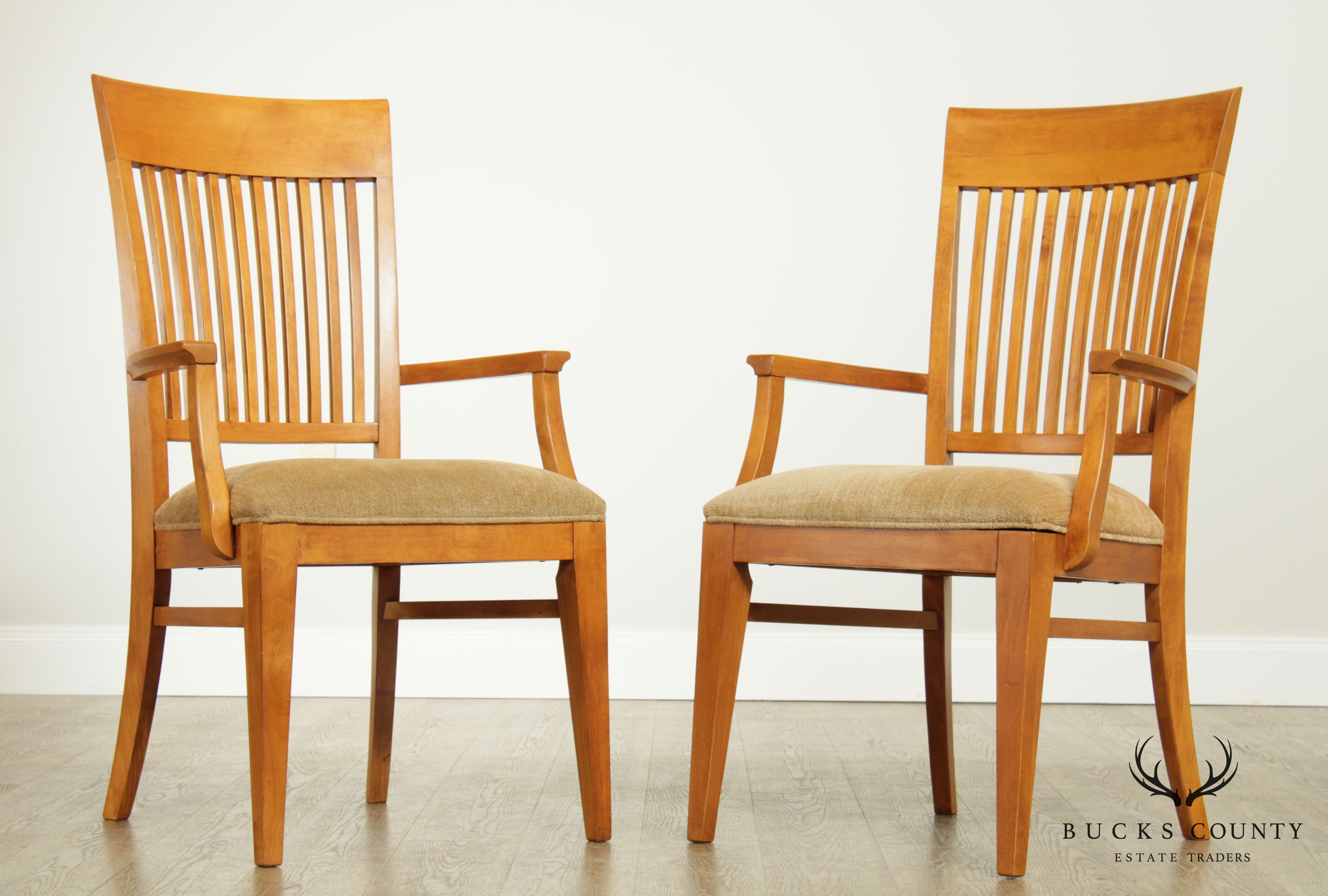Pair of Ethan Allen 'New Impressions' Maple Slat Back Armchairs