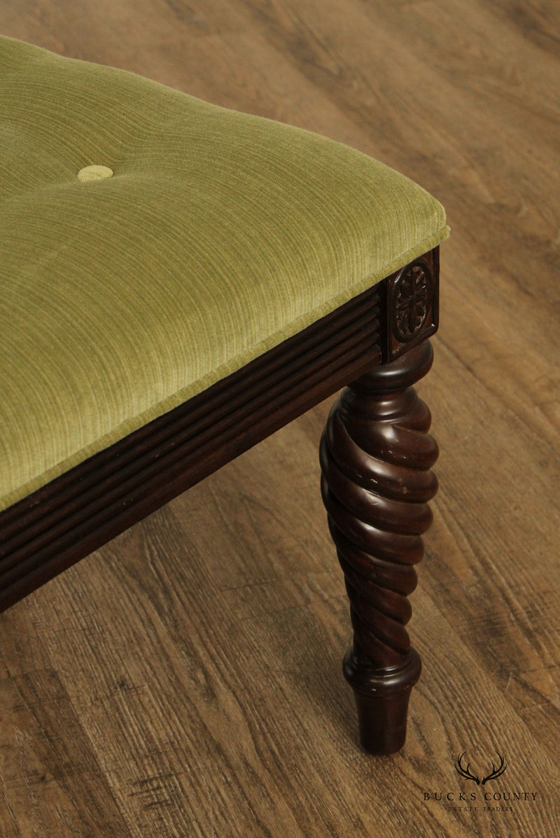 British Colonial Style Spiral Turned Leg Tufted Window Bench