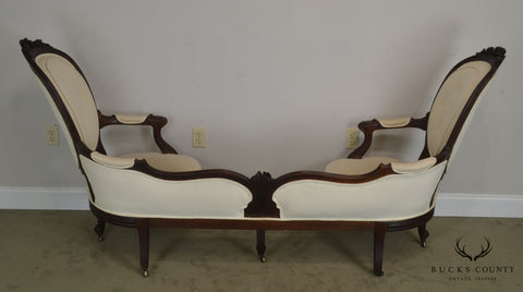 Antique Victorian Walnut Unusual Tete Tete Sofa