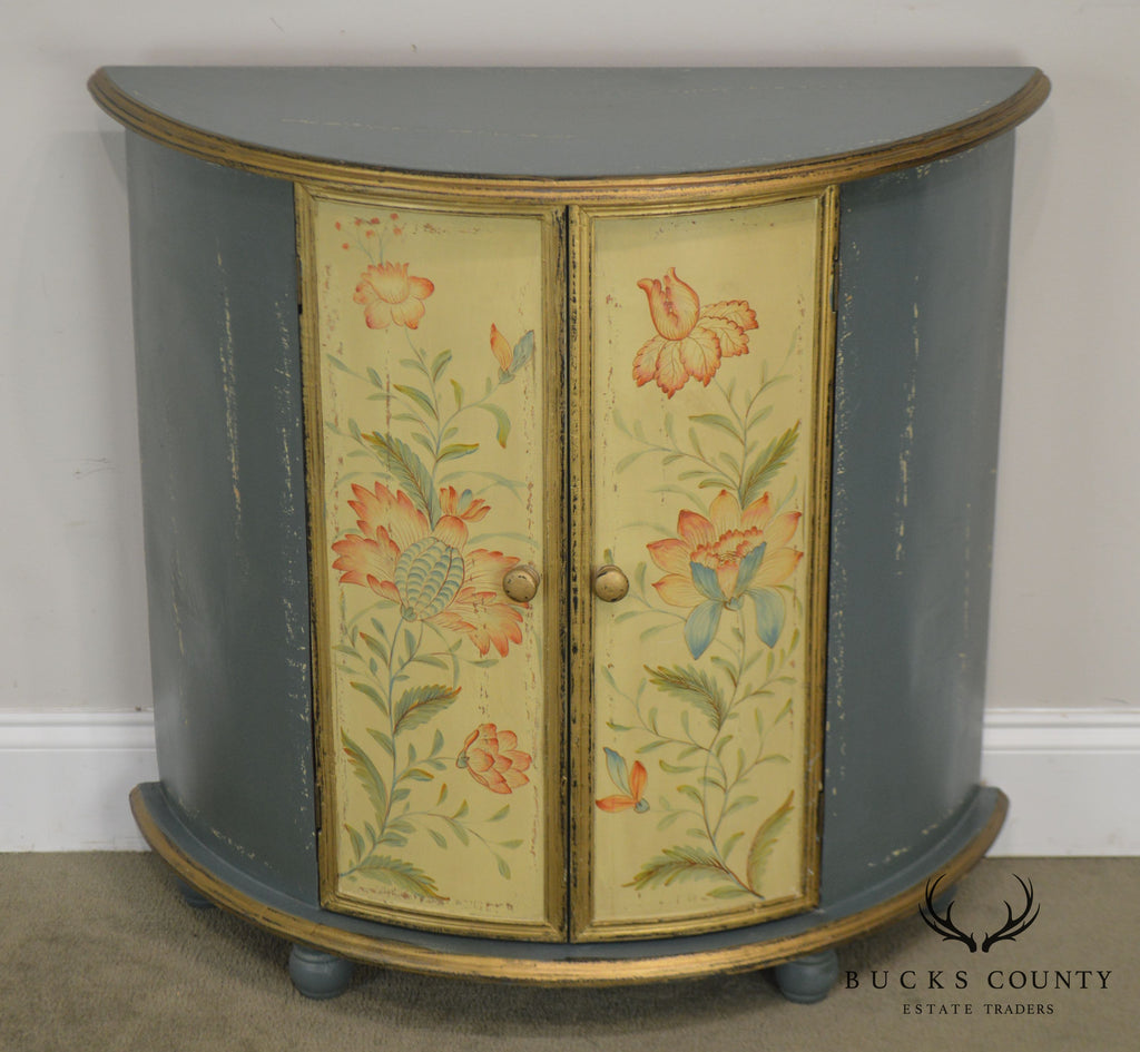 Distressed Painted Demilune Console Cabinet Bucks County Estate