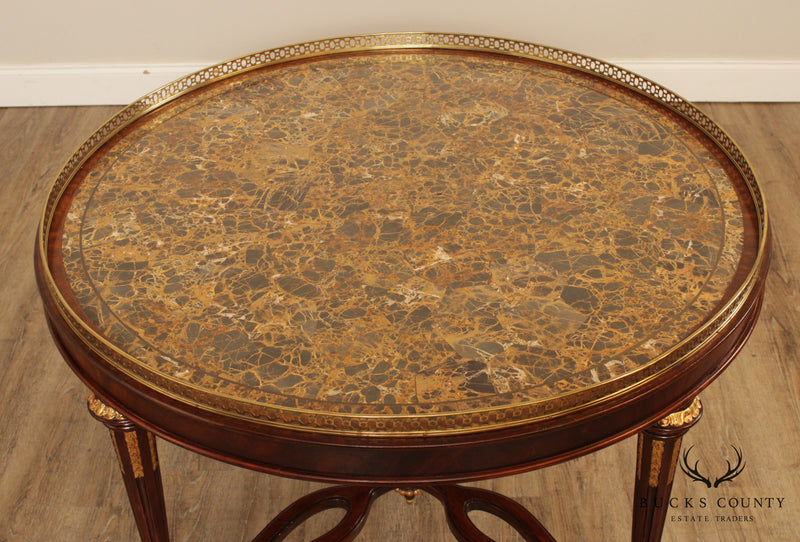 Maitland Smith French Louis XVI Style Mahogany Round Marble Top Center Table