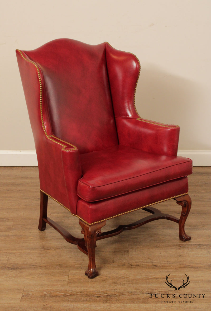Kittinger Mahogany Leather Upholstered Wing Chair