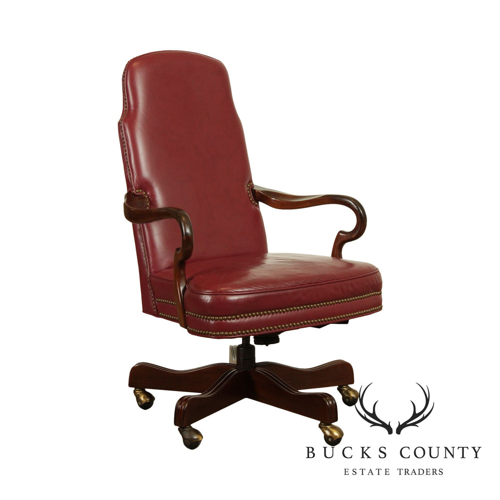 Ethan Allen Red Leather Executive Swivel Desk Chair Bucks County