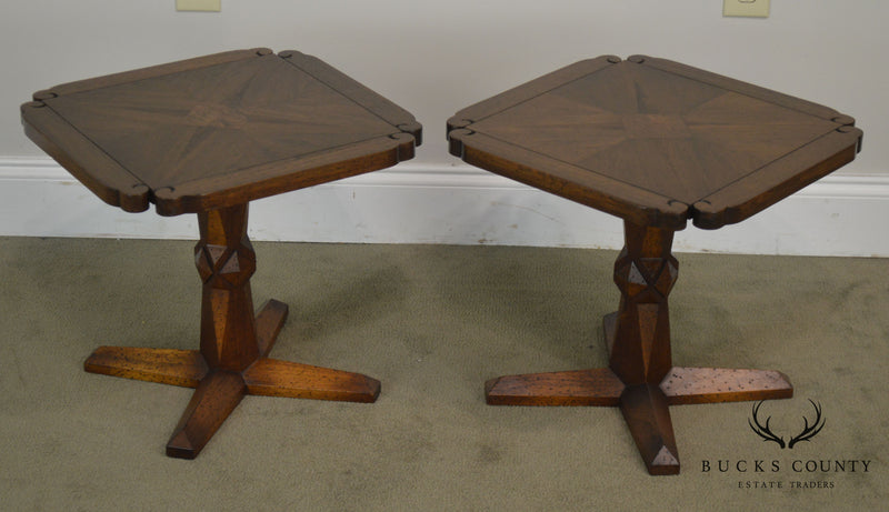 Vintage Pair Walnut Star Inlaid Small Low Side Tables Bucks County Estate Traders