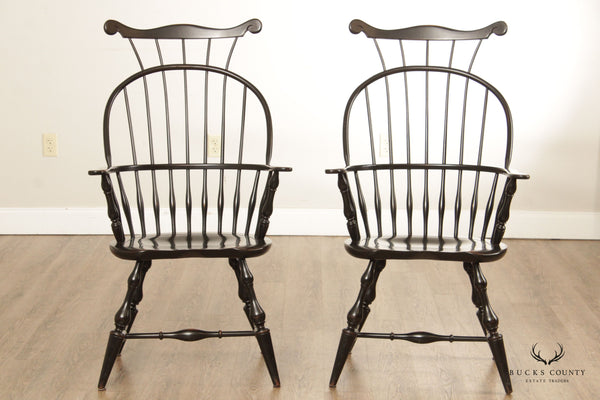 Nichols & Stone Pair Black Painted Comb Back Windsor Chairs