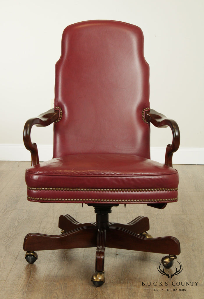 Ethan Allen Red Leather Executive Swivel Desk Chair Bucks County