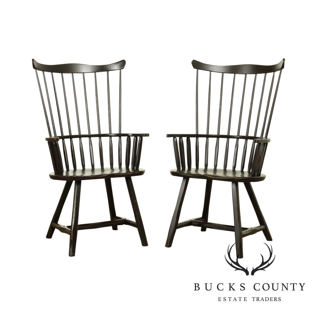 Hunt Country Furniture Black Painted Pair Windsor Armchairs