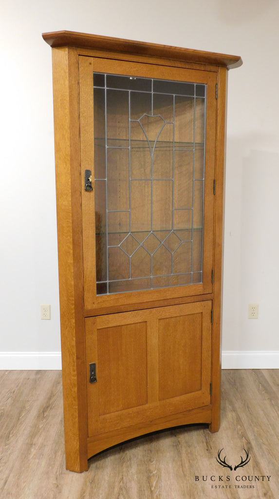 Stickley Mission Collection Oak Leaded Glass Corner Cabinet C