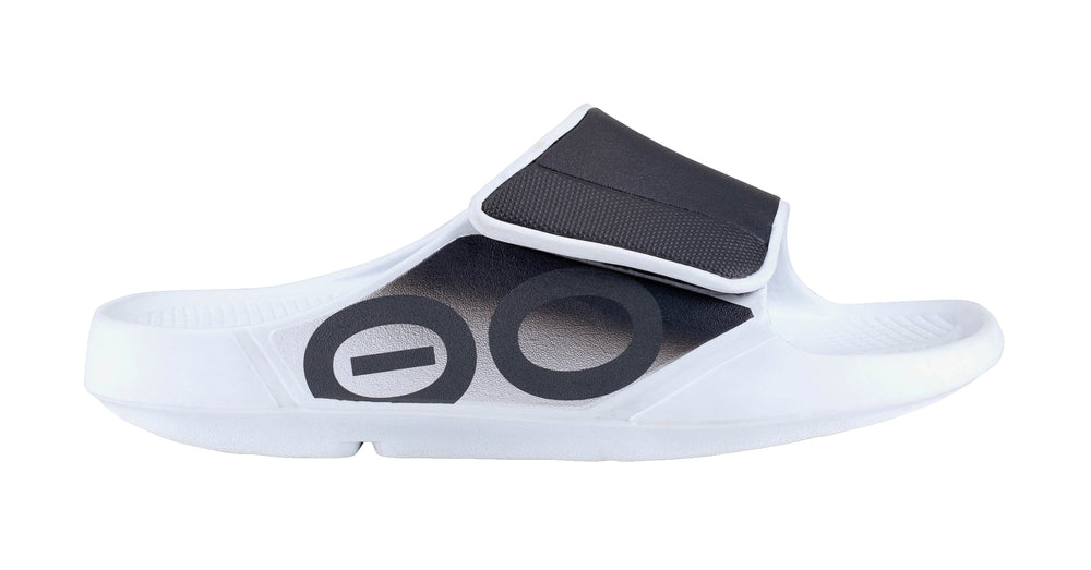 OOFOS Women's OOahh Sport Flex Recovery Slides, White Black - oofos.ie