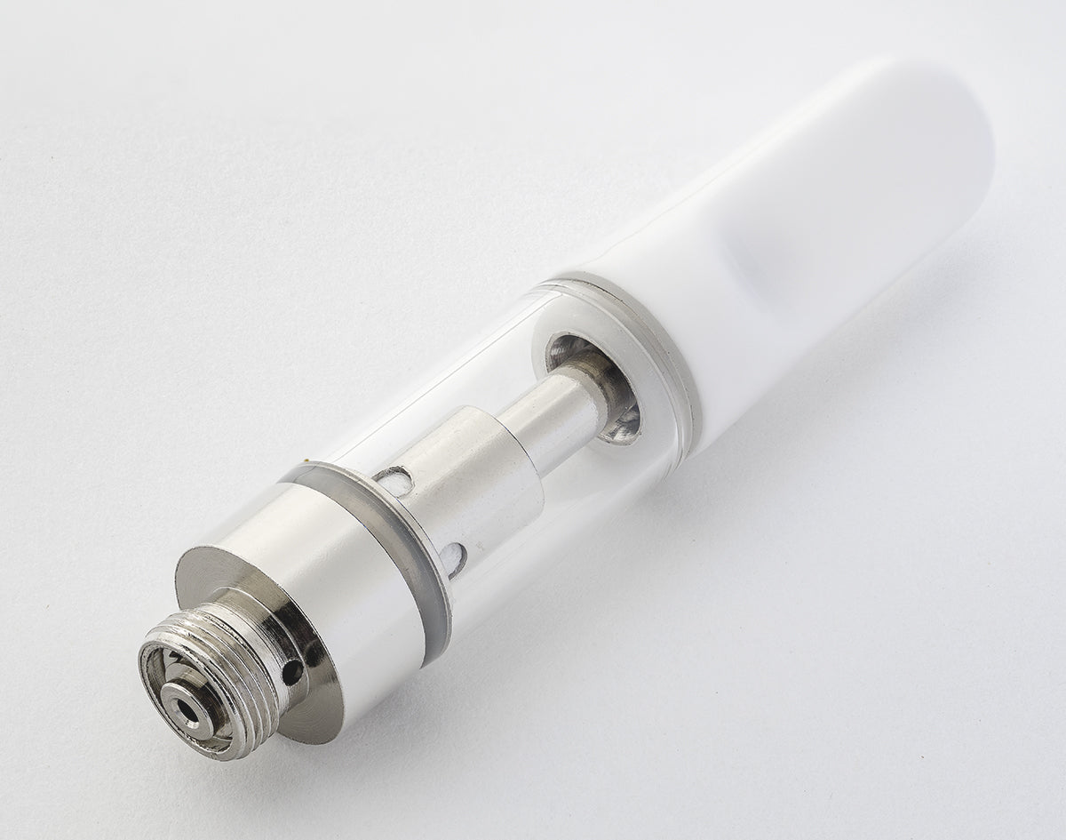 Clear Vape Cartridge With White Mouth Piece | Marijuana Packaging