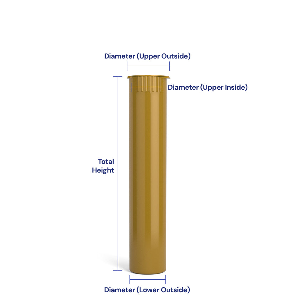 Child Resistant | Pop Top Opaque Plastic Pre-Roll Tubes | 98mm - Gold - 1000 Count Diagram