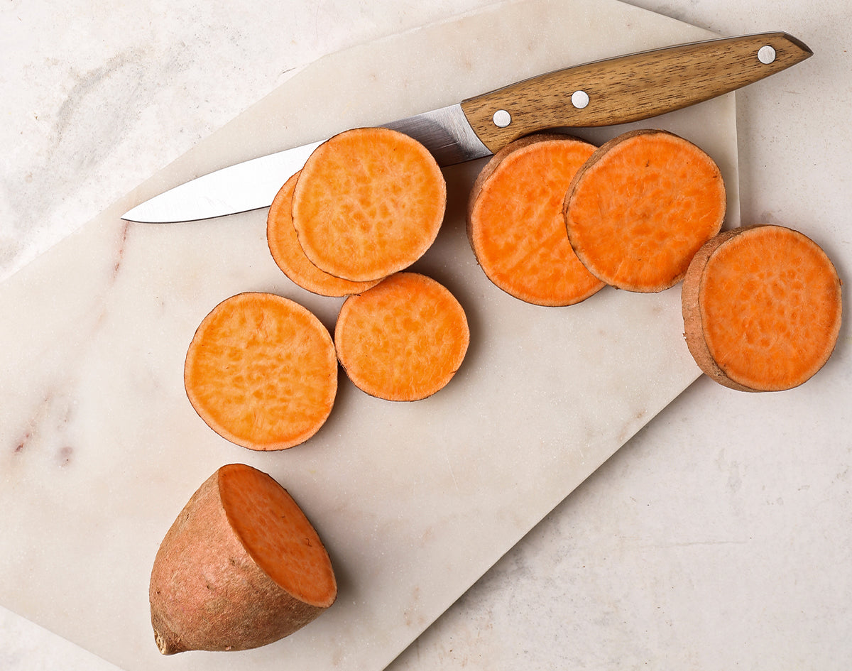 Sweet Potatoes on Cutting Board | Marijuana Packaging