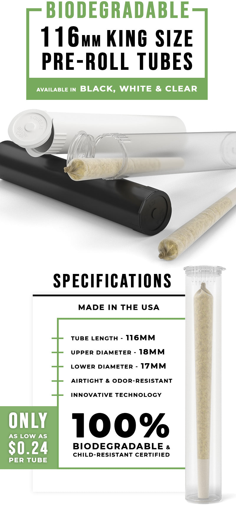 Biodegradable Joint Tubes - Made in the USA | Marijuana Packaging