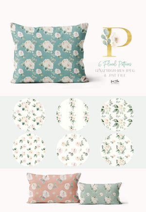 White Flowers with Greenery Watercolor Design Set