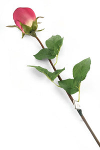 Artificial 52cm Single Stem Closed Bud Magenta Rose - Closer2Nature