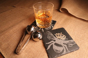 Just Slate Gold Leaf Crowned Bee Etched Coasters (Pack of 2)