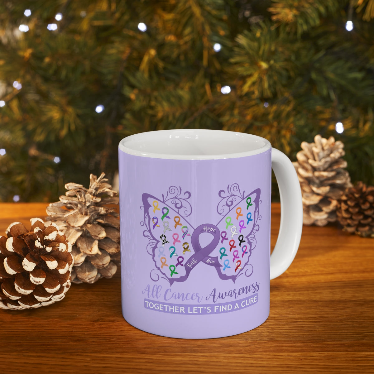 All Cancer Awareness Filigree Butterfly (Lavender) Mug (15oz