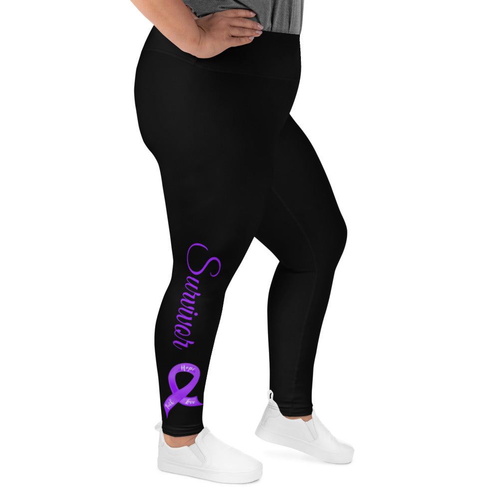 Lymphoma Survivor Crossover Waist Leggings with Pockets (Black