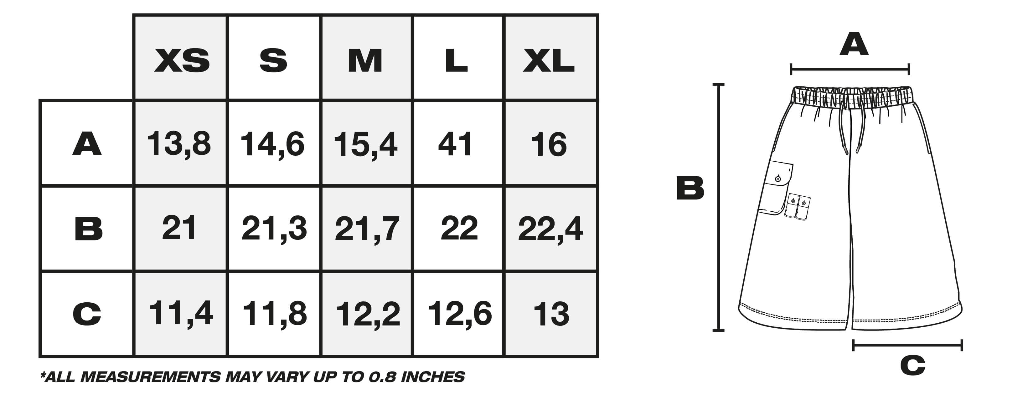 Size Guide in Inches