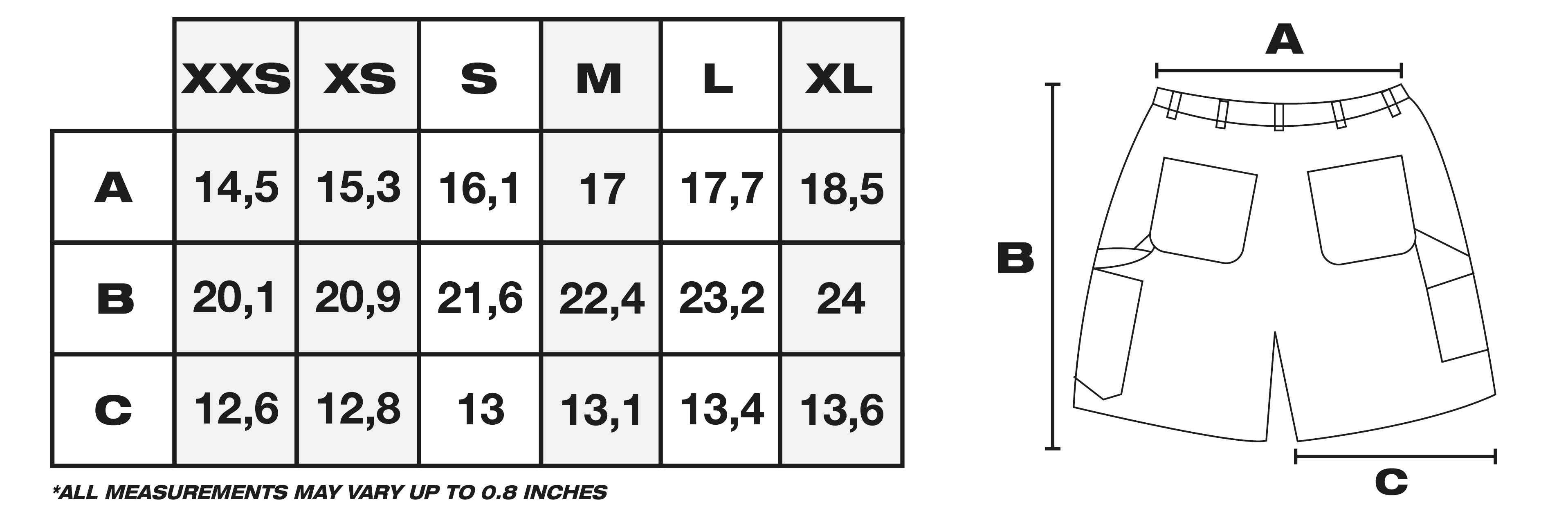 Size Guide in Inches